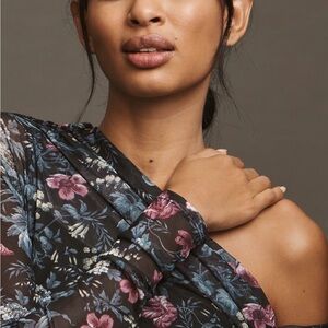 BNWT Asymmetrical Anthropologie Floral Blouse - Black and Purple